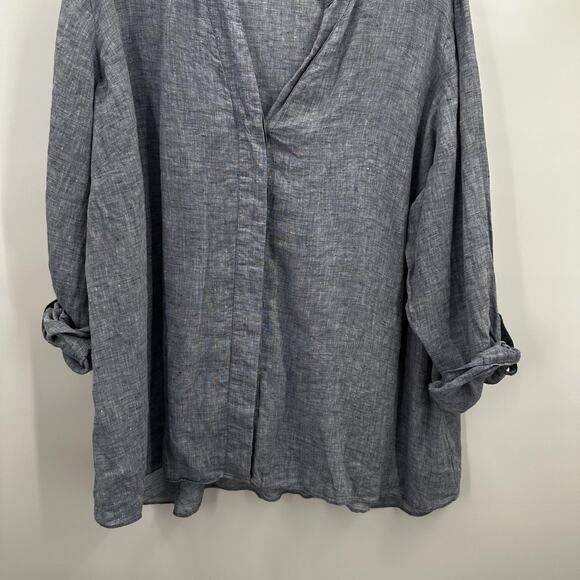 NIC+ZOE Shirt Womens 3X Blue Linen Lightweight Tunic Button Up Top Relaxed Fit - Picture 3 of 11